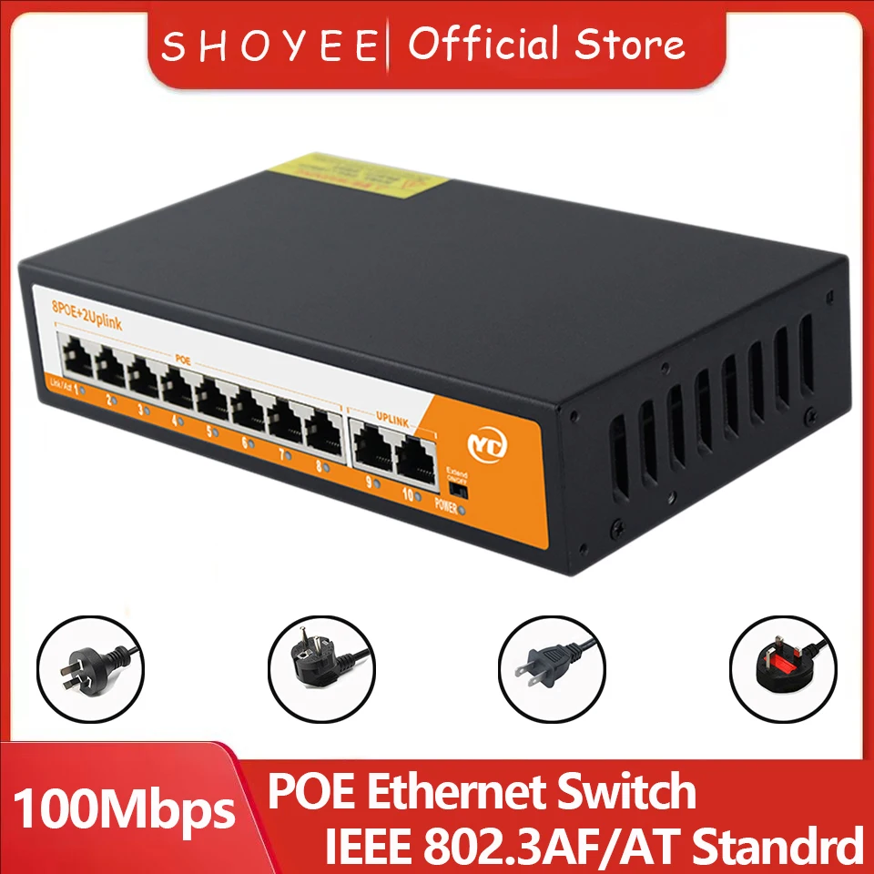 Neuer 10-Port POE RJ45 Ethernet Switch mit für 802.3af/at Smart Managed Uplink Unmanaged Plug and Play, für IP-Kamera/NVR Image