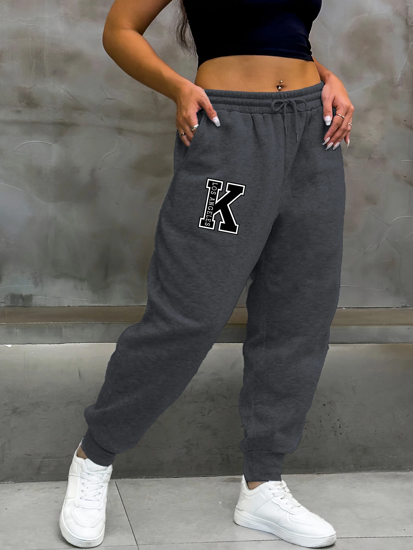 Buchstabe K Los Angeles Drucke Damen Sweatpant Street Fleece Hose Herbst Lässige weiche Jogginghose Mode Mehrfarbige Hose Image