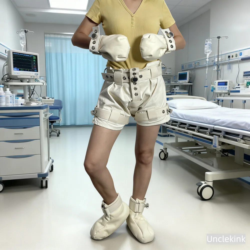 Beige 3-teiliges Restraint-Set, Handschutzhandschuhe, gepolsterte Schuhe, medizinische Patientenpflege, Handschuhe, verhindert Verletzungen bei Erwachseneninkontinenz