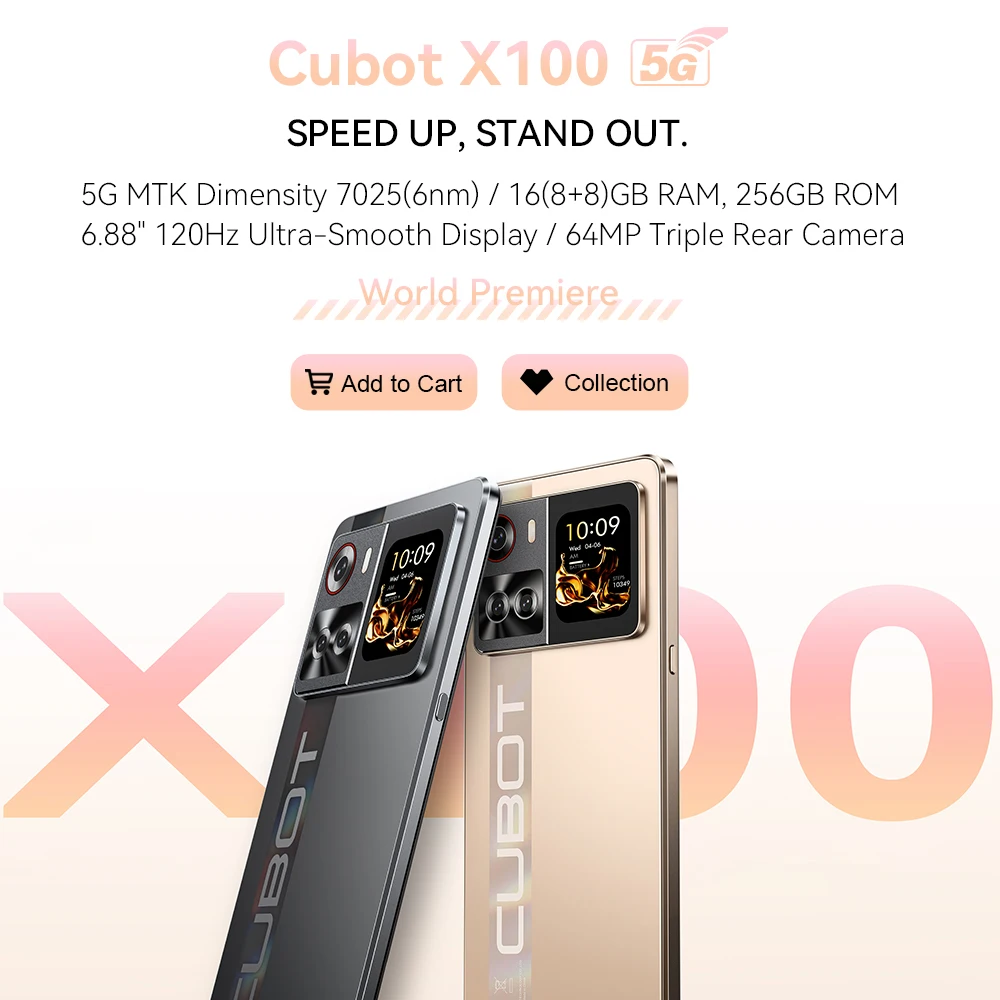 6,88-Zoll-Android-Smartphone 5G Cubot X100, Abmessung 7025, 6 nm, 2,5 GHz, 16 GB (8 + 8), 256 GB, 64 MP Kamera, 5100 mAh Akku, NFC Image