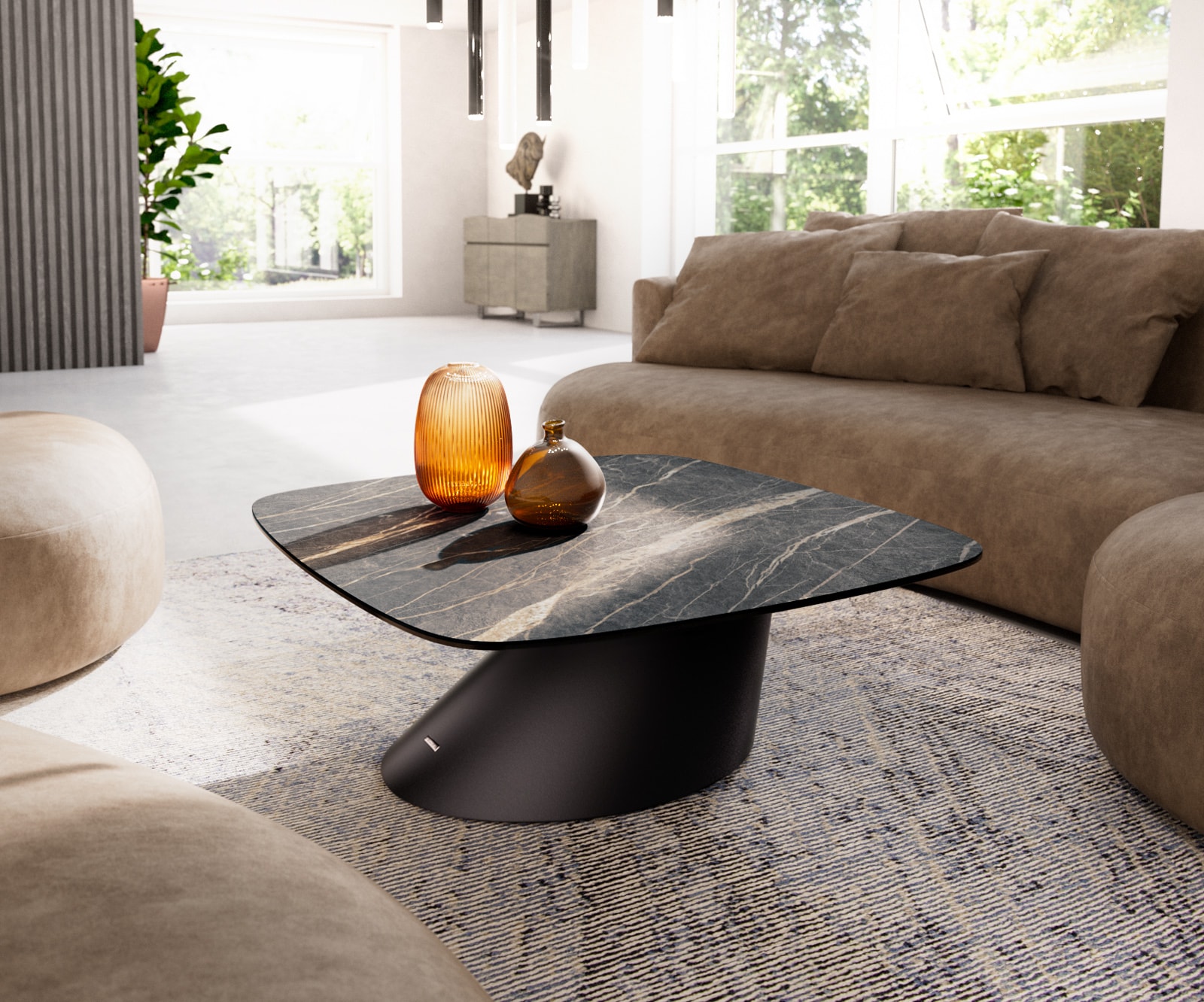 DELIFE Couchtisch Edge Boot 90x90 cm Keramik Laminam® Noir Desir Braun Conis Metall Schwarz, Couchtische Image