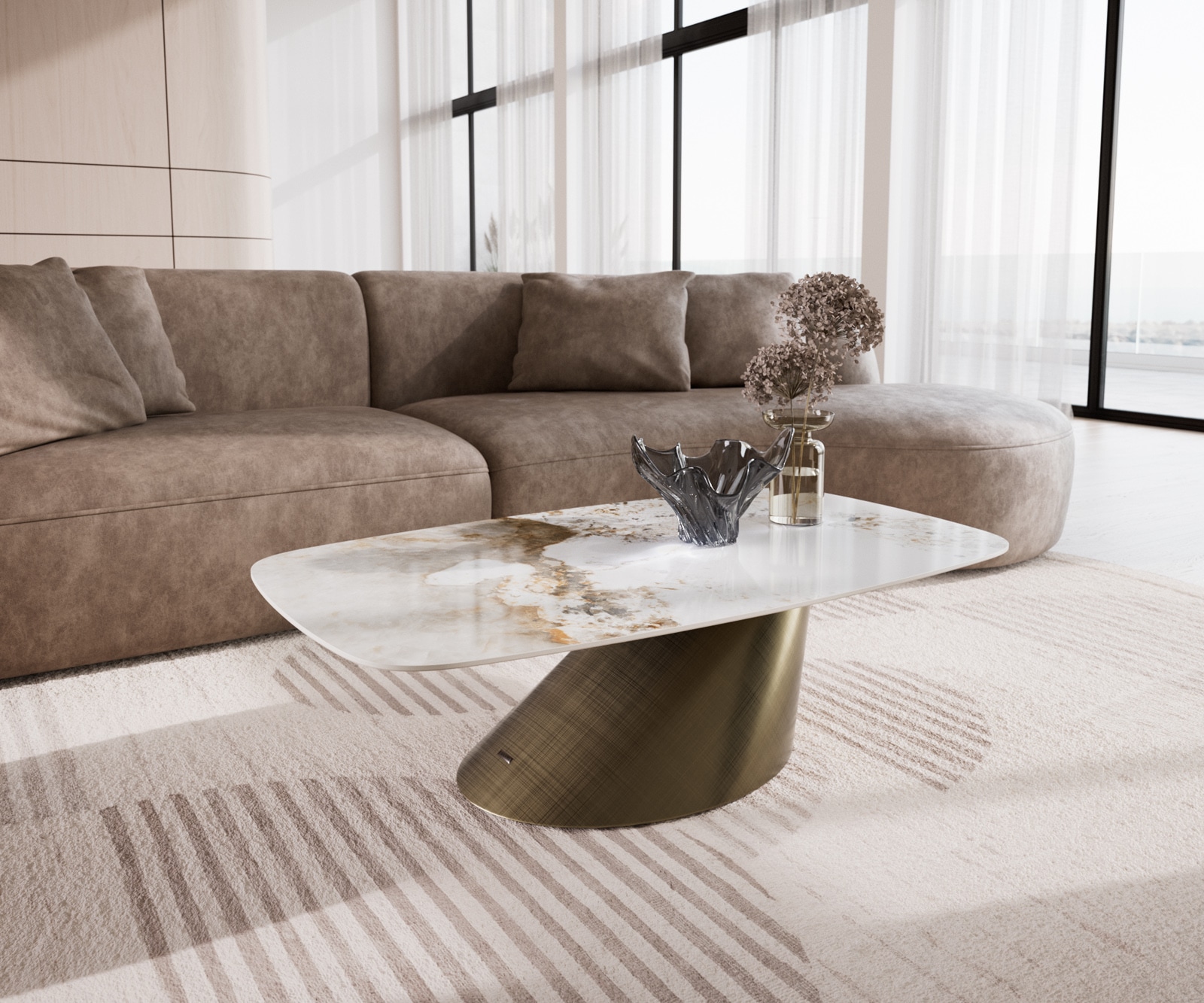 DELIFE Couchtisch Edge Boot 120x70 cm Keramik Minas Melange Conis Metallic Gold, Couchtische Image