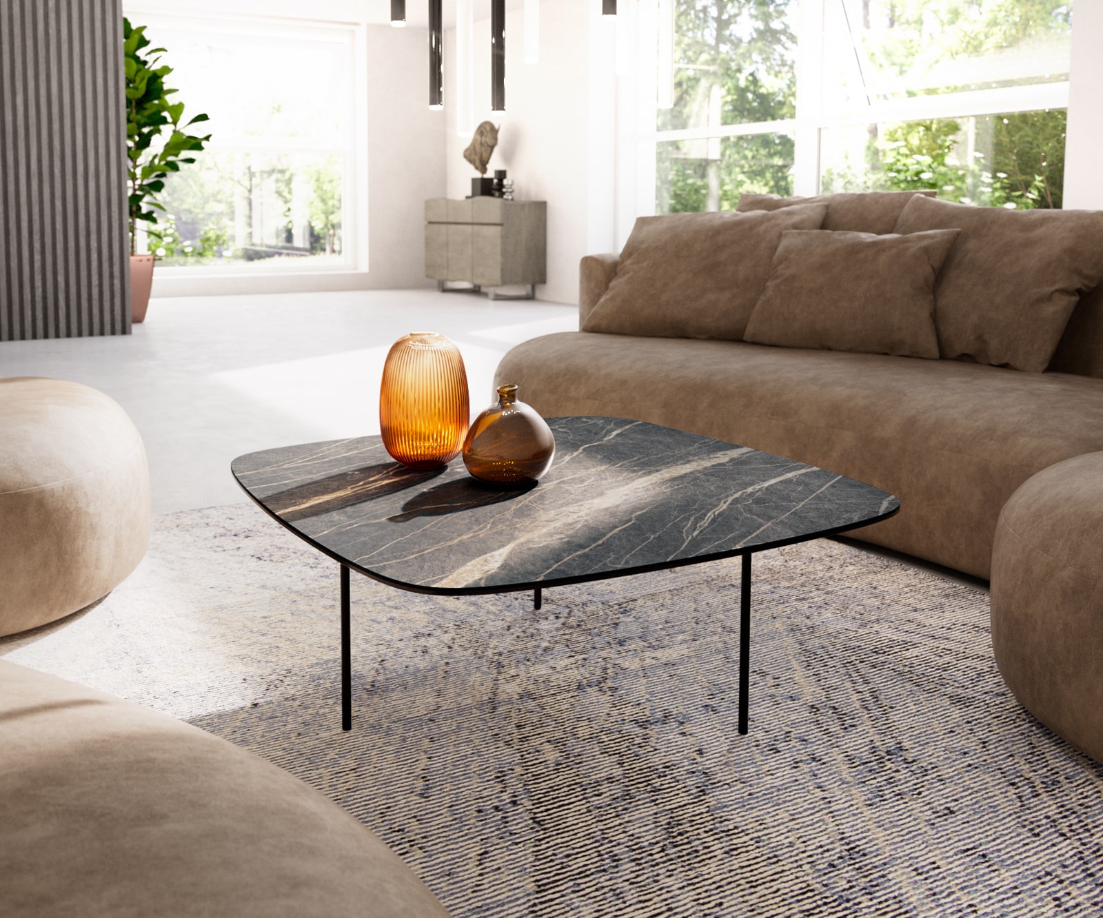 DELIFE Couchtisch Edge Boot 90x90 cm Keramik Laminam® Noir Desir Braun Trive Metall Schwarz, Couchtische Image