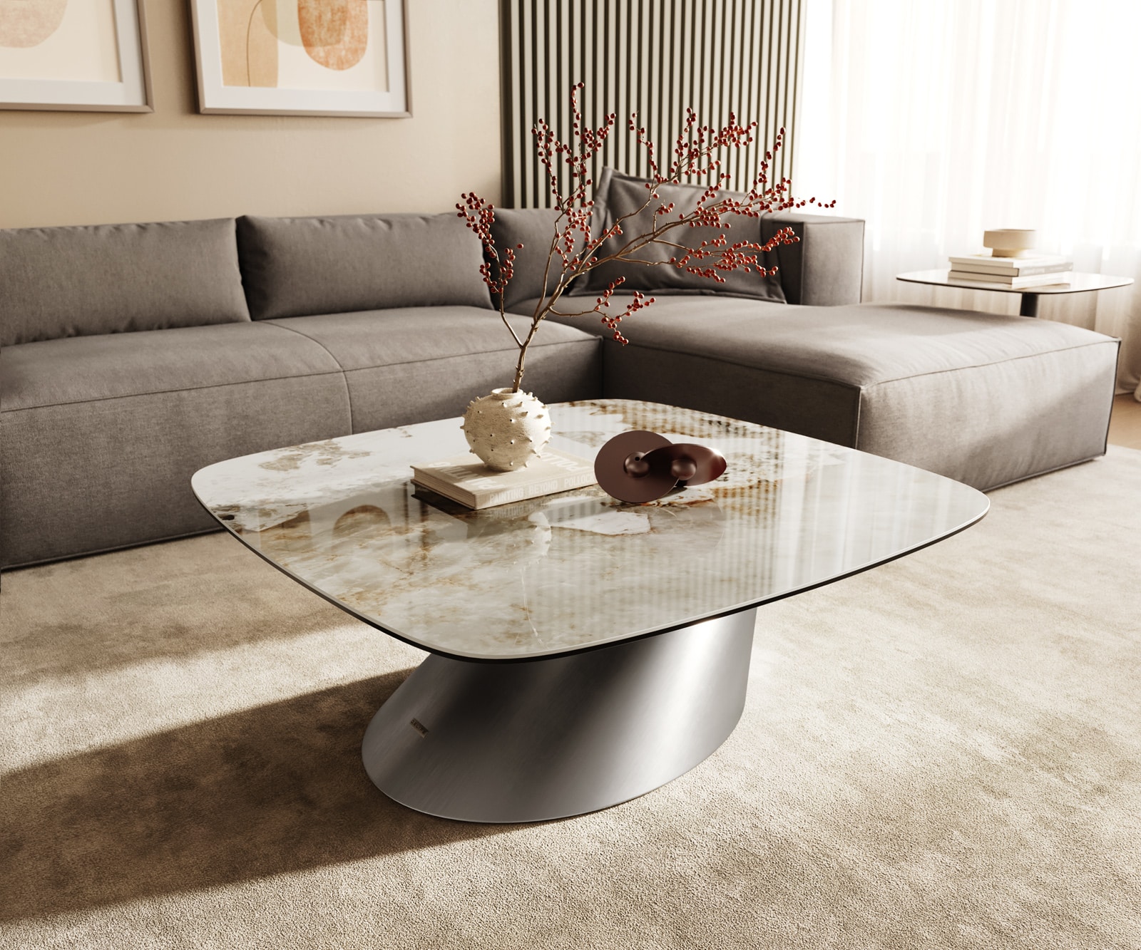 DELIFE Couchtisch Edge Boot 90x90 cm Keramik Minas Melange Conis Edelstahl gebürstet, Couchtische Image