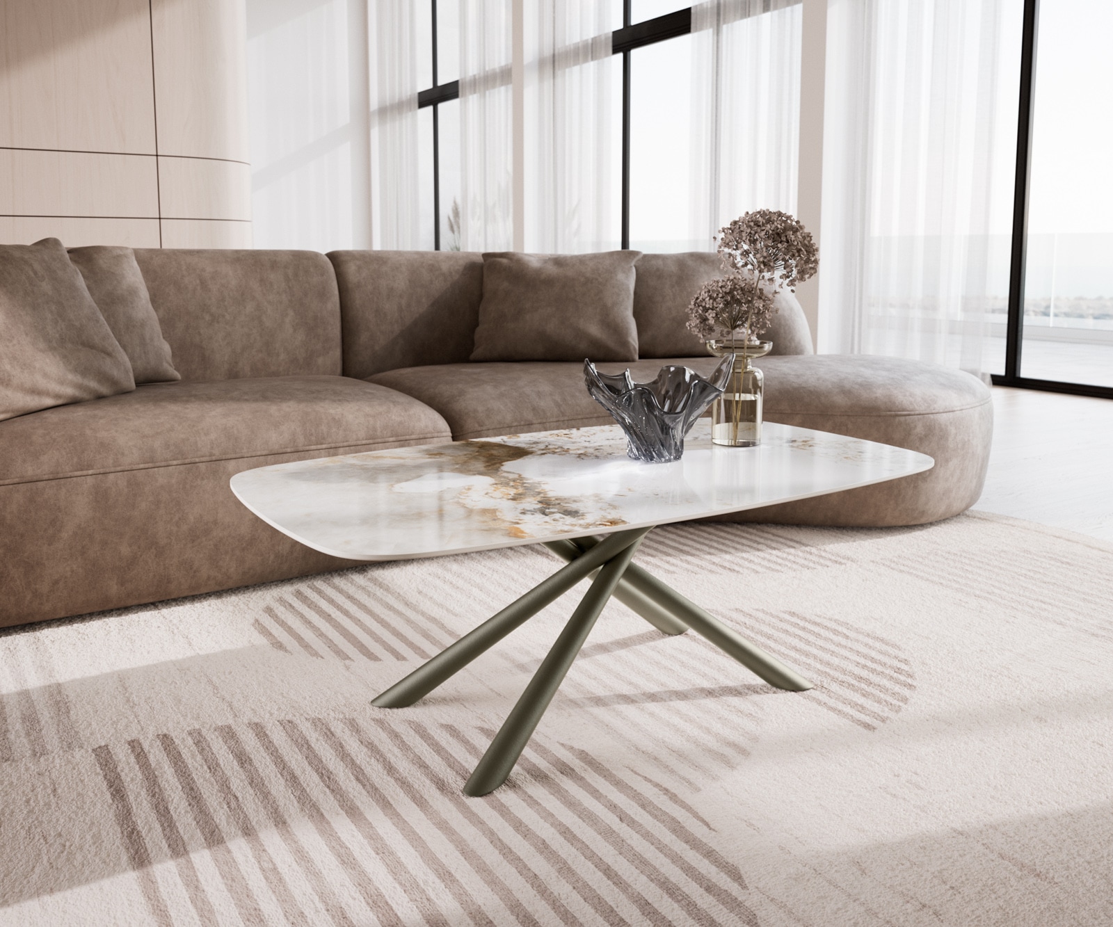 DELIFE Couchtisch Edge Boot 120x70 cm Keramik Minas Melange Sarity Metall Effektfinish Titan, Couchtische Image