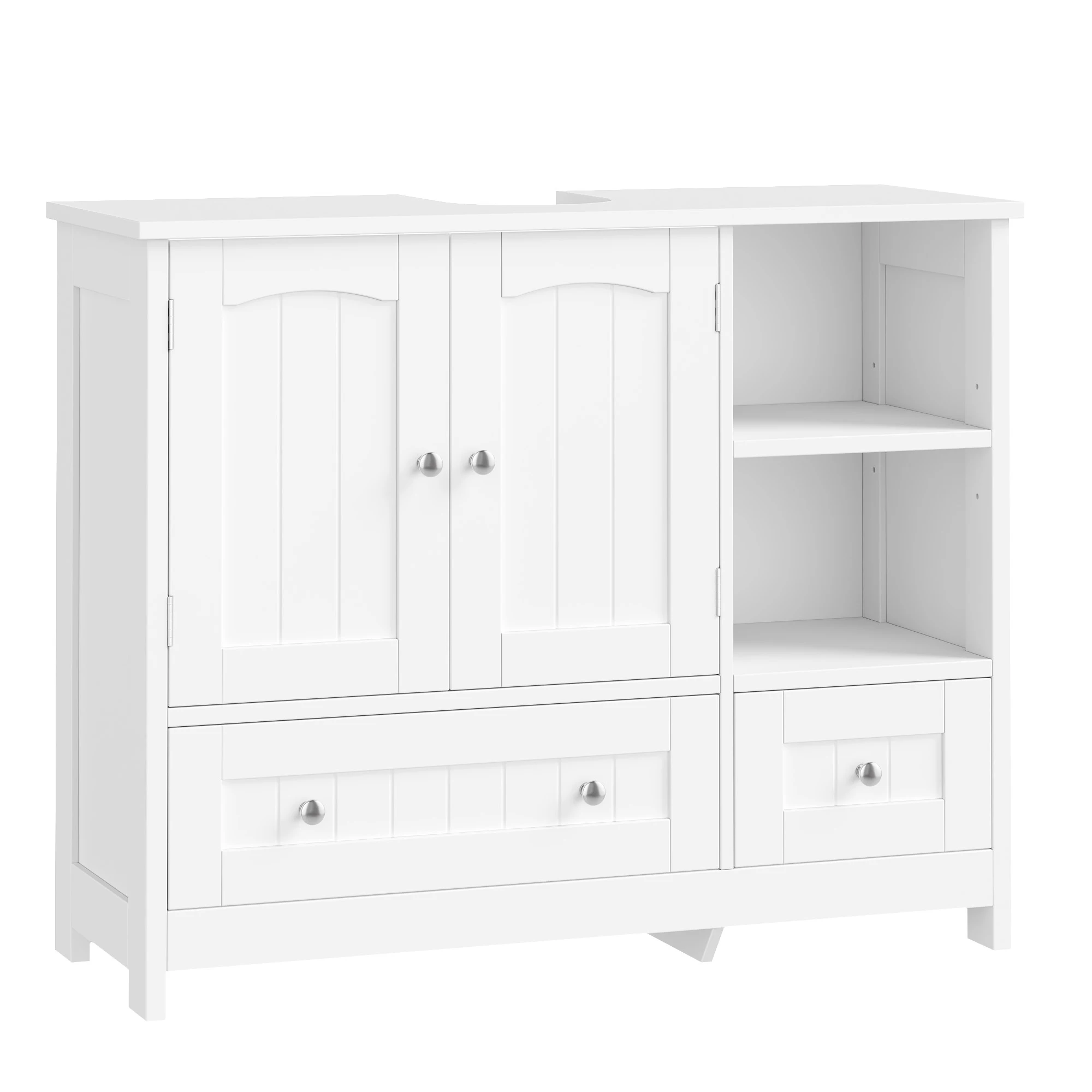Getone Mobiletto da bagno sotto lavabo, mobiletto da bagno, mobiletto da terra con 2 ante 2 cassetti 80x30x65 cm bianco