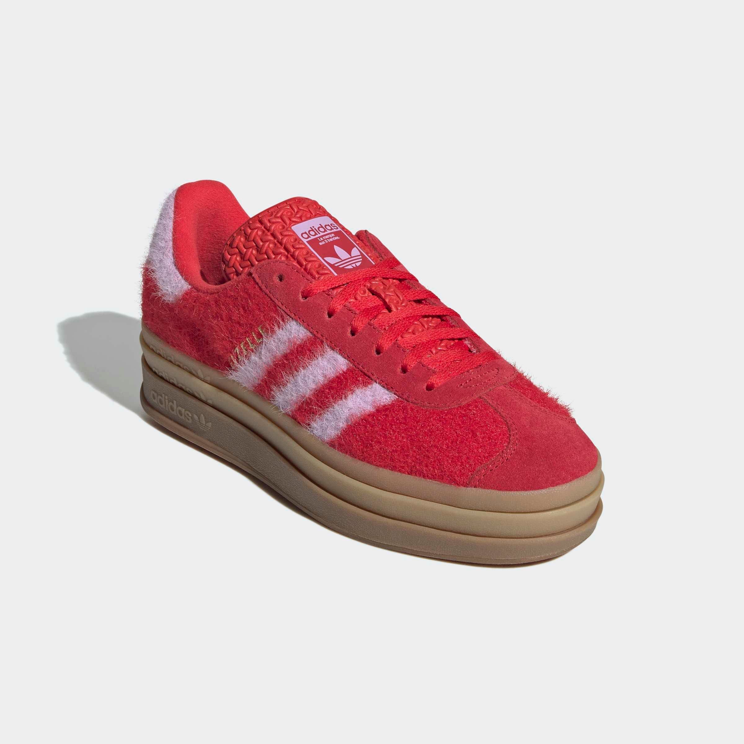 Sneaker ADIDAS ORIGINALS "GAZELLE BOLD", Damen, Gr. 37, better scarlet, bliss lila, gold metallic, Leder, Textil, Schuhe Sneaker