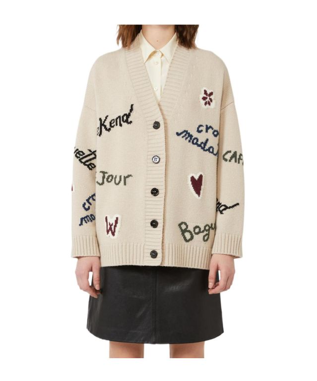 Wool Knit Oversized Cardigan - Natural - Weekend by Maxmara Knitwear
