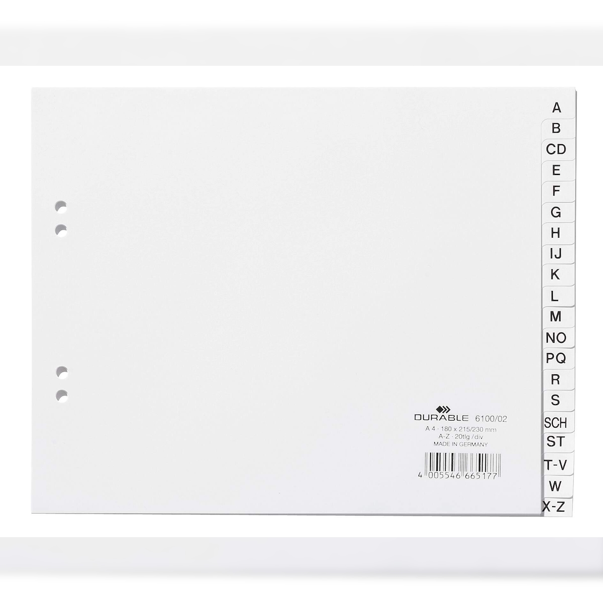 Durable Ordnerregister A4 teildeckend ws 20tlg A-Z geprägt Image