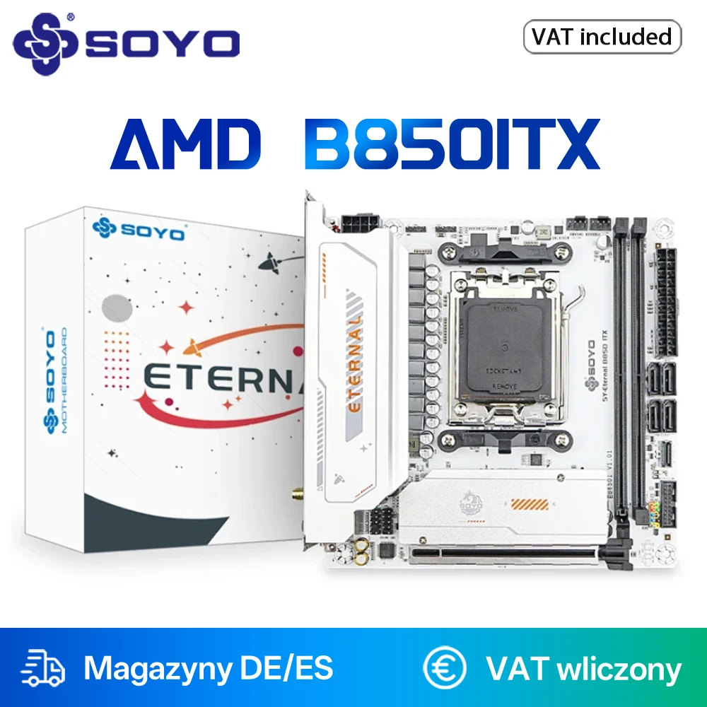 SOYO B850ITX AMD Motherboard AMD Ryzen AM5 DDR5 Unterstützt CPU 7000 8000 9000 Prozessoren Pcie5.0x16 Pcie4.0x4 M.2 ARGB WIFI6 Image