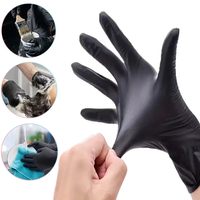 100–200 Stück S/M/L, verdickte, langlebige Einweg-Verbund-Nitril-PVC-Handschuhe, schwarze Schutzhandschuhe für Schönheit, Catering, Haushalt Image