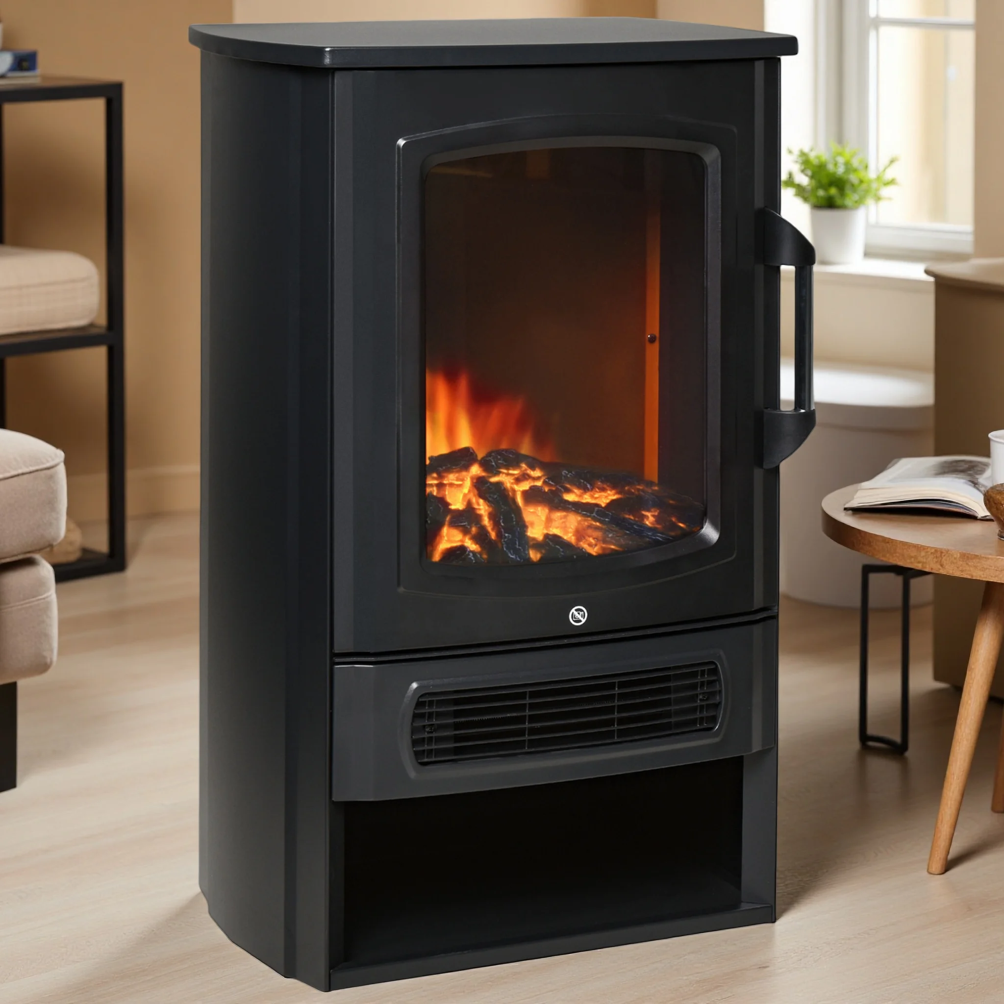 Anajqaqia 44,5 x 32,1 x 74 cm Elektrokamin mit realistischem Flammeneffekt, stehend, Thermostat, Schwarz