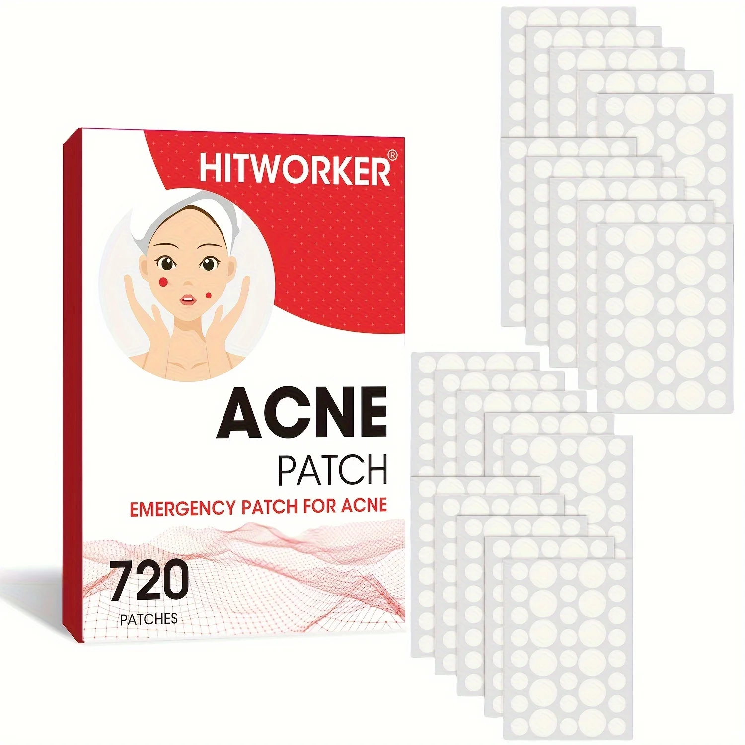 720 Stück HITWORKER Hydrokolloid-Pflaster – unsichtbar unter Make-up, parfümfrei und alkoholfrei, absorbiert Pickelflüssigkeit, schützt Image