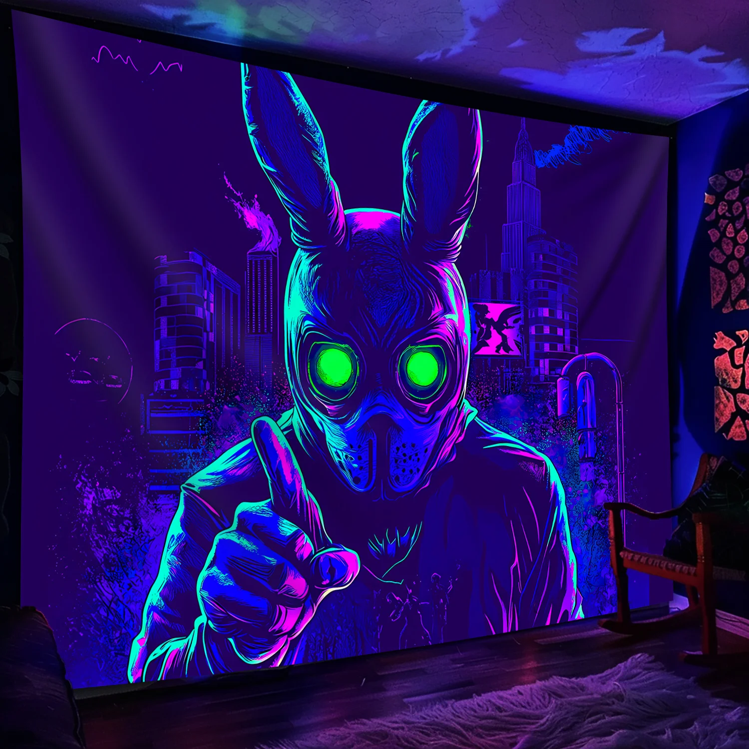 VIKAMA Cyberpunk Rabbit-Face Tapisserie Gaming Schlafzimmer Musik Bar Thema Wohnzimmer Wandbehang Homestay Room Decor Image