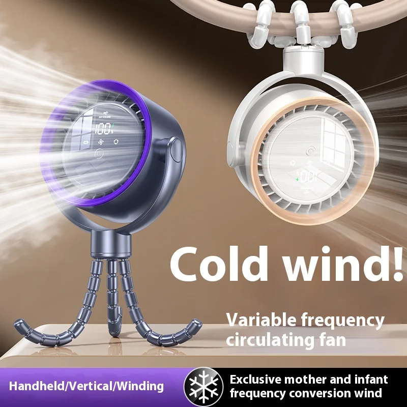 2025 neuer Lüfter ICE Super Cooling Leiter Desktop-Nachttischventilator mit variabler Frequenz, Schüttelkopf, Digitalanzeige, Oktopus-Schüttelkopfventilator Image