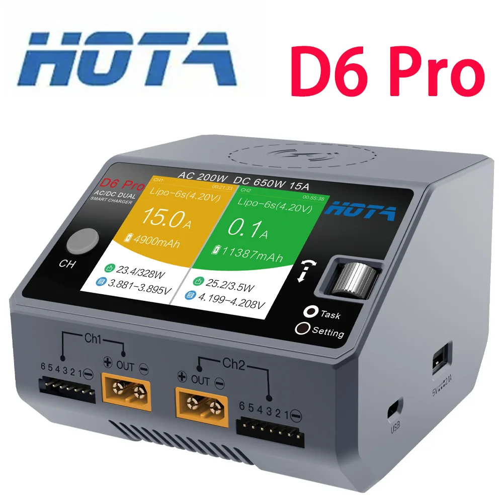 HOTA D6 Pro AC200W DC650W 15A 2X325W 2X15A Ladegerät mit kabellosem Ladestromversorgung für NiZn/Nicd/NiMH Akku RC Drone Ersatz Image