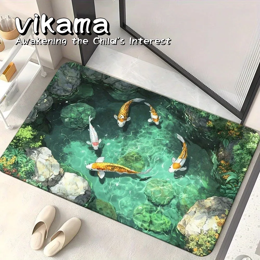 VIKAMA rutschfeste Badezimmermatte, 3D-Ozean-Bodenteppich, waschbare Fußmatte, geeignet für Badezimmer, Toiletten, Schlafzimmer, Heimdekoration Image