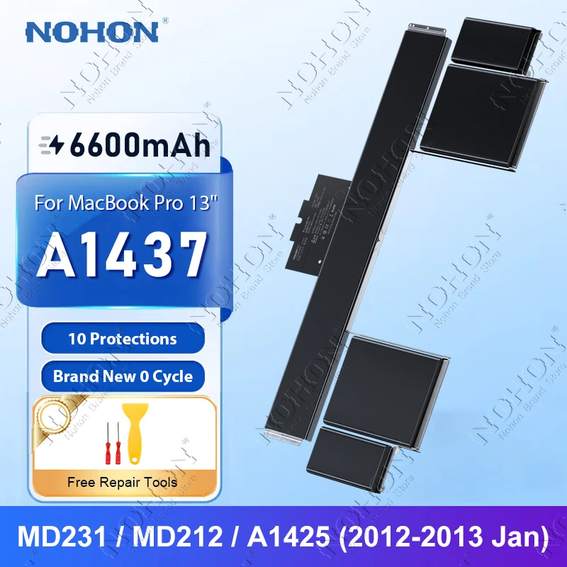 NOHON A1437 Laptop-Akku für MacBook Pro 13 Zoll MD212 MD231 A1425 (2012–2013) MD101 MD102 MD213 ME662 Notebook-Akkus