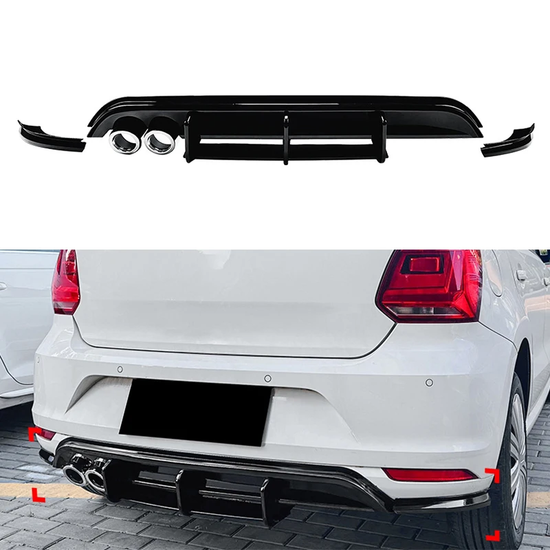 Nero lucido Auto Paraurti Posteriore Diffusore Lip Splitter Spoiler Paraurti Posteriore Protezione Per Volkswagen Polo MK5 6R 2009-2014