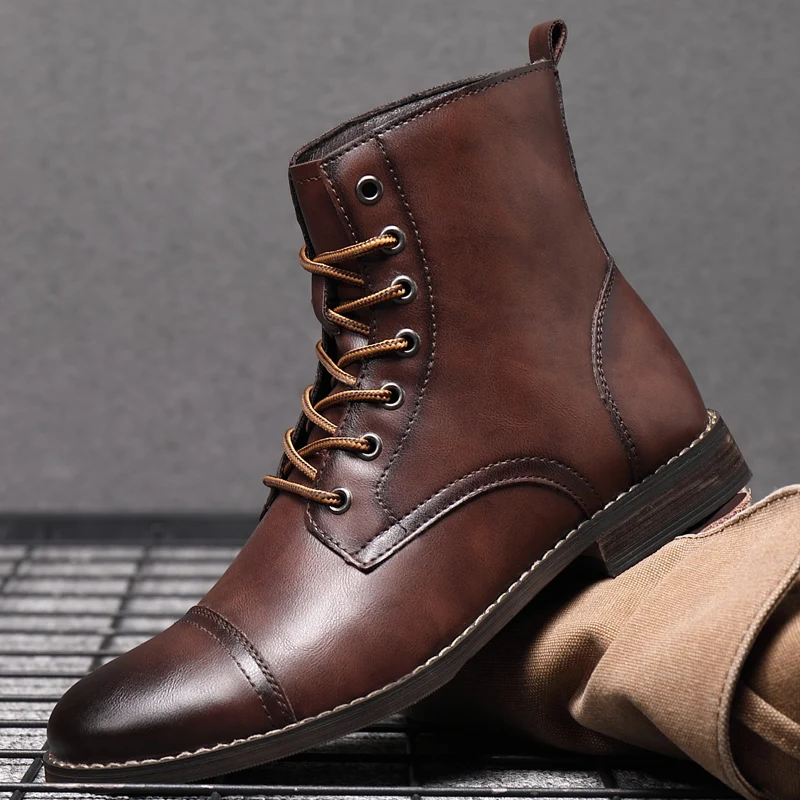 Große Größe 38–48 Herrenstiefel, Frühlings- und Wintermode, Marke, Top-Qualität, Schnürung, bequem, 2025, klassische Stiefel, Lederschuhe