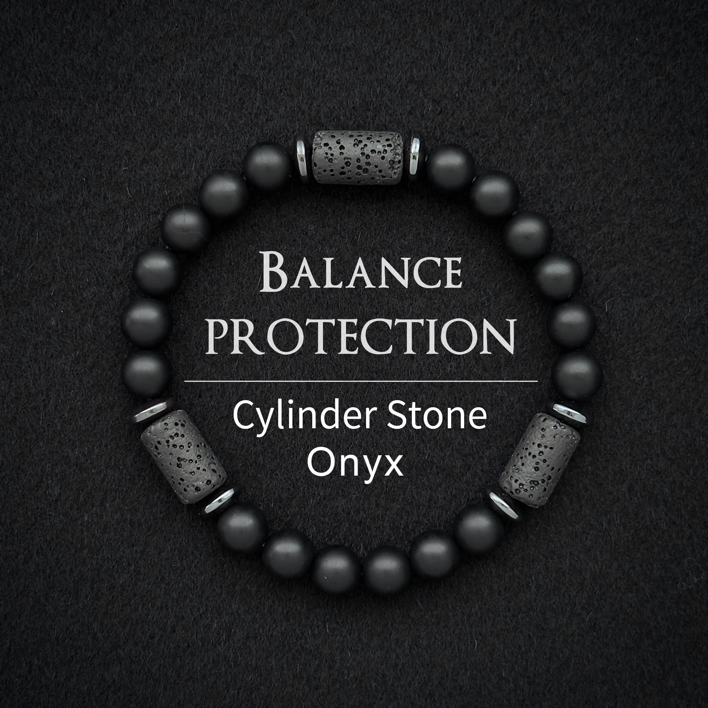 Matte Black Stone Bracelet, Cylinder Stone Bracelet,Men Bracelet, Women Bracelet, Gift for man/boyfriend/father, 1pc