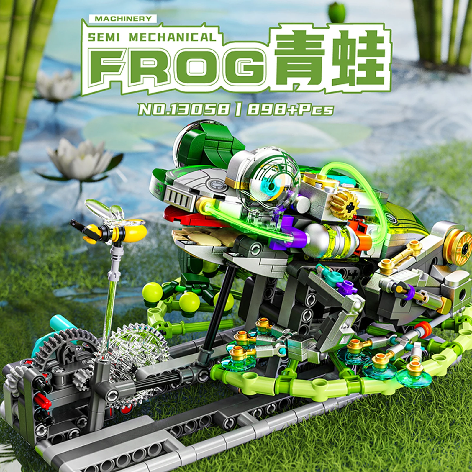 898 stücke Mechanische Frosch Modell Bausteine DIY Kleine-Stück MOC Technische Montage Ziegel Spielzeug für Kinder Weihnachten Geschenke 13058 Image