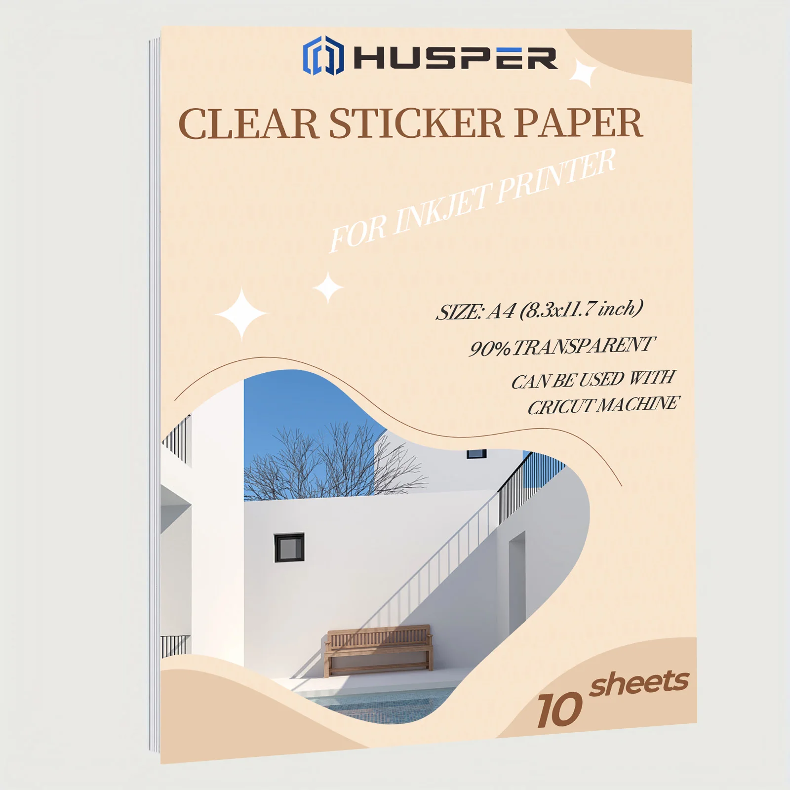 HUSPER 8,3 x 11,7 Zoll 10 Blatt bedruckbares Vinyl-Aufkleberpapier, transparent, kein wasserfestes Aufkleberpapier für Tintenstrahldrucker Image