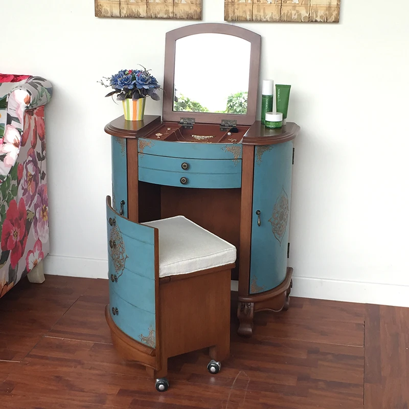 Luxuriöser versteckter Schminktisch aus natürlichem Holz, Eckschublade, Make-up-Schminktisch, Spiegel, Vintage-Coiffeuse Chambre, Wohnmöbel