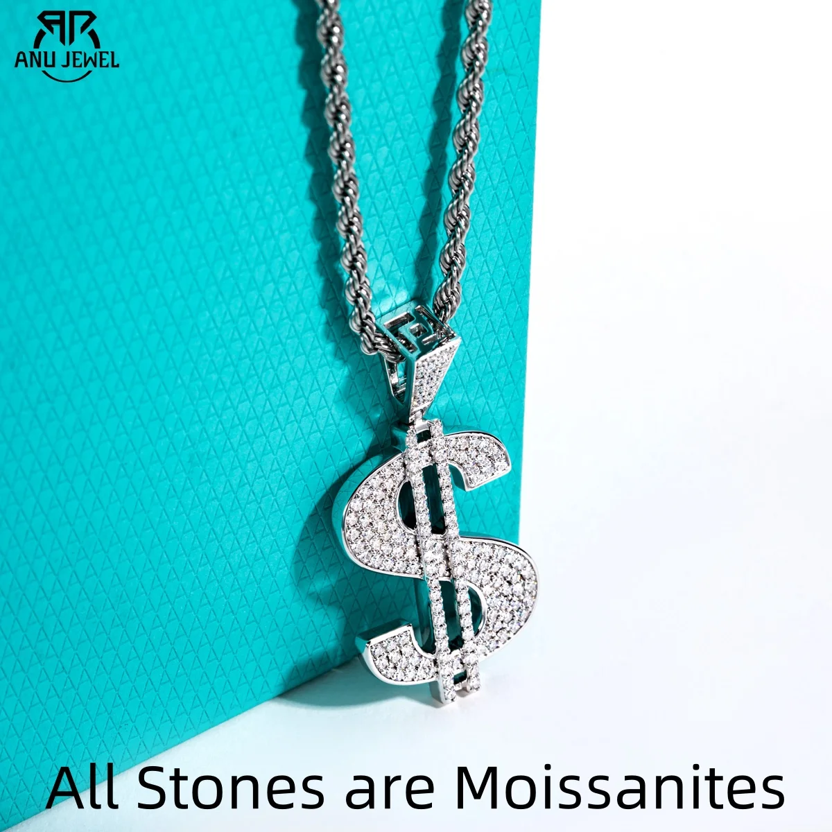 AnuJewel D Farbe Moissanit Dollar Anhänger Layered Dazzling Hip Hop Halskette 925 Sterling Silber New Age Dope Schmuck für Männer