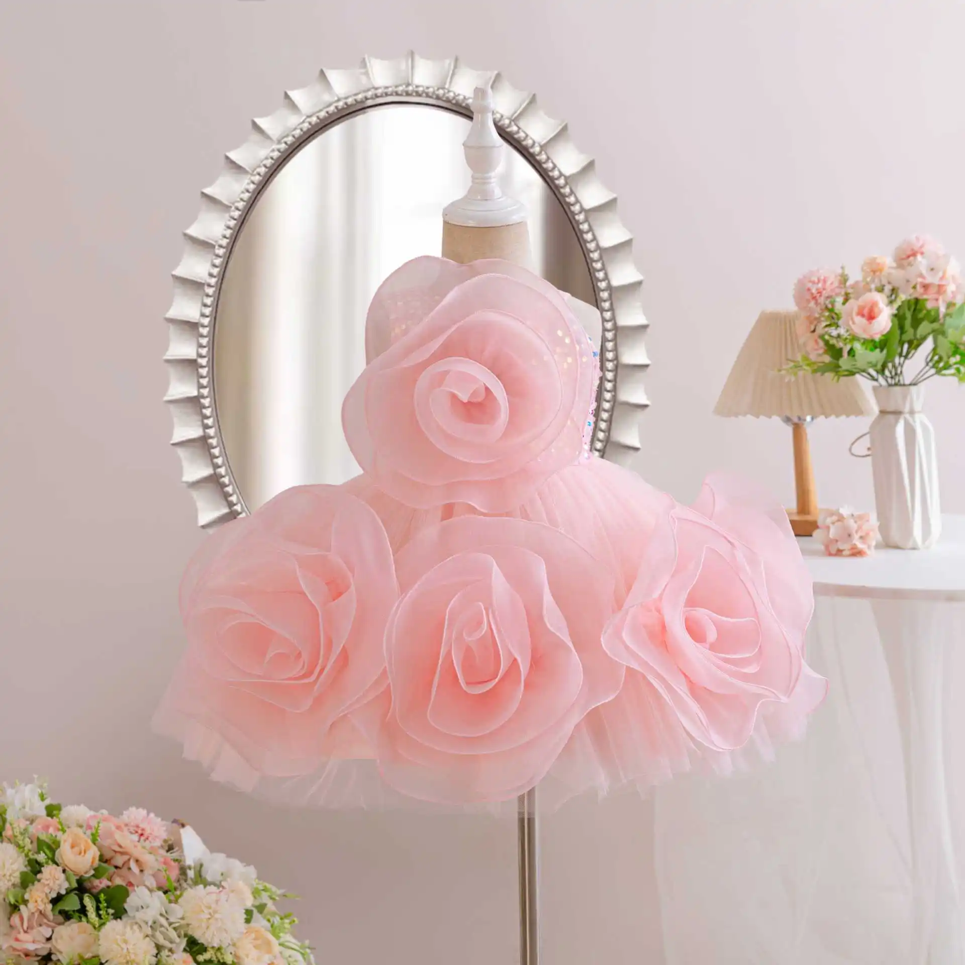 Hetiso Mädchen Party Kleider Blume elegante Kind Brautkleid Pailletten großen Bogen Kinder Geburtstag zeremonielle Kleider 1-7 Jahre