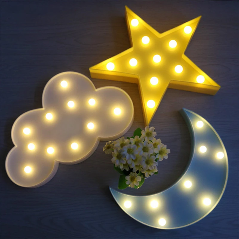 Schöne Wolke Sterne Mond LED 3D Licht Nachtlicht Kinder Geschenk Spielzeug Für Baby Kinder Schlafzimmer Wc Lampe Dekoration Innen Beleuchtung