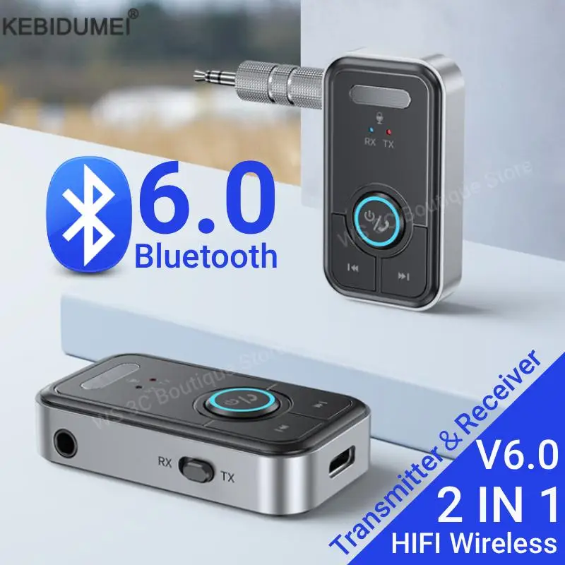 Verbesserter Bluetooth 6.0 Auto-AUX-Audio-Adapter HiFi-Stereo-Musik Drahtloser Empfänger Sender 3,5 mm mit Mikrofonanruf für Car Kit Image