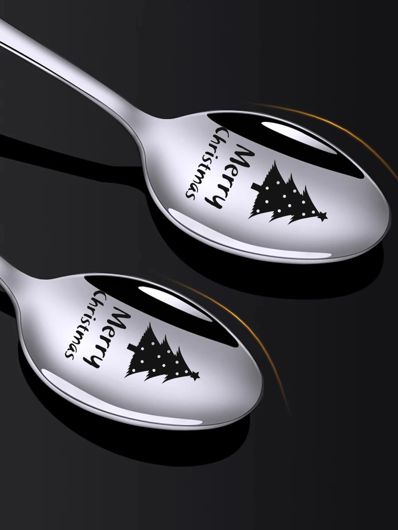 2 Stück kreativer Kaffeelöffel, niedlicher Cartoon-Weihnachtsbaumlöffel, Restaurant, Urlaubsdekoration, Weihnachtsgeschenk, Party-Tischlöffel, Geschenk für Freundin und Freund Image