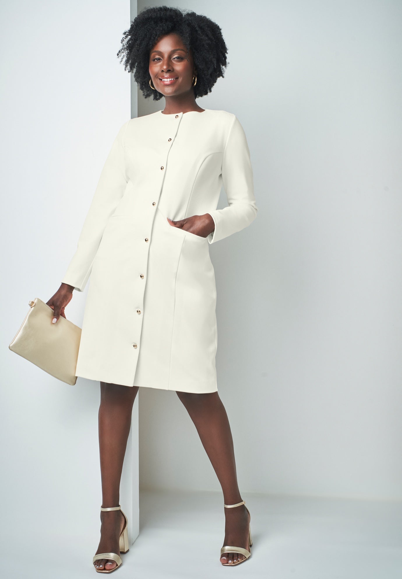 Plus Size Women's Single Breasted Jacket Dress by Jessica London in Ivory (Size 28 W)