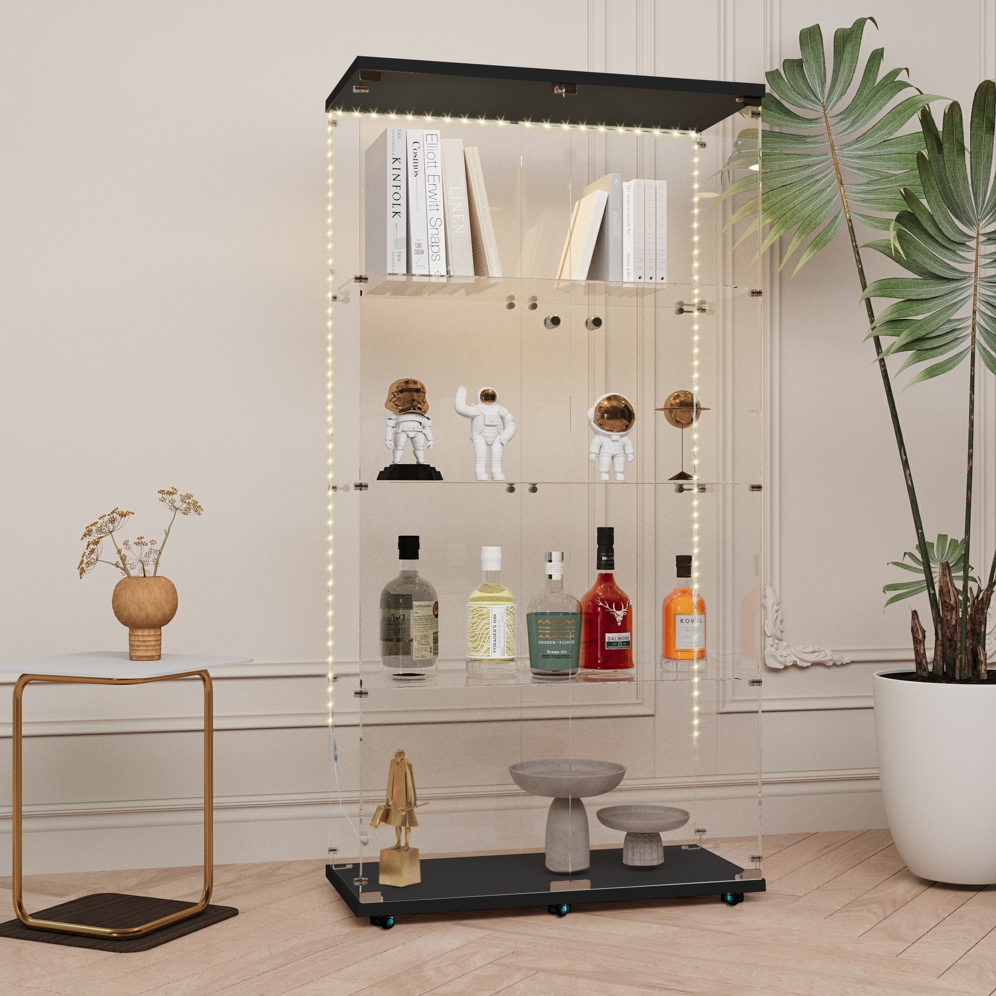 Tempered Glass Display Cabinet, Wine Cabinet, storage cabinet, file cabinet, with Bluetooth LED light strip, lock on the door