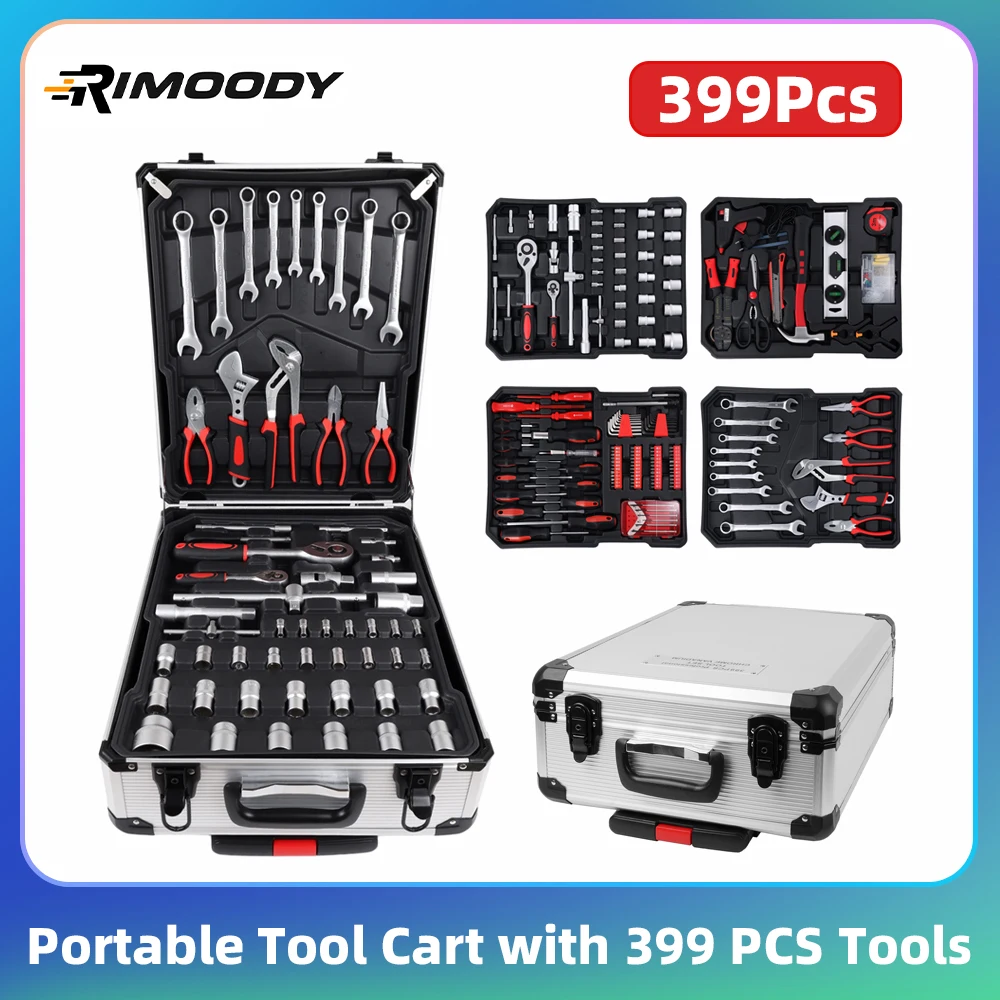 Rimoody 399 pièces boîte à outils à main chariot à outils Portable système de verrouillage à clé boîte à outils outil de Garage Kit d'outils de réparation automatique à domicile avec roues