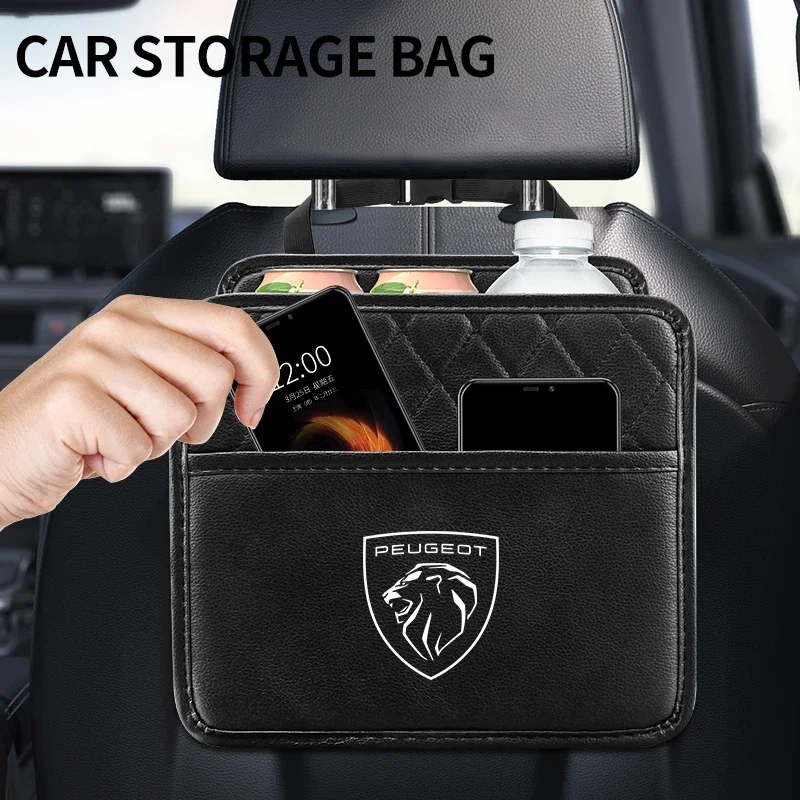 Organisateur de dossier de siège de voiture en cuir PU, avec sac poubelle, organisateur de voiture pour Peugeot 307 peugeot 206 308 207 406 407 408