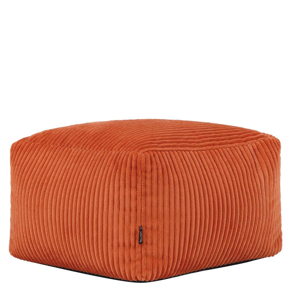 Pouf repose-pieds carré velours côtelé orange terracotta