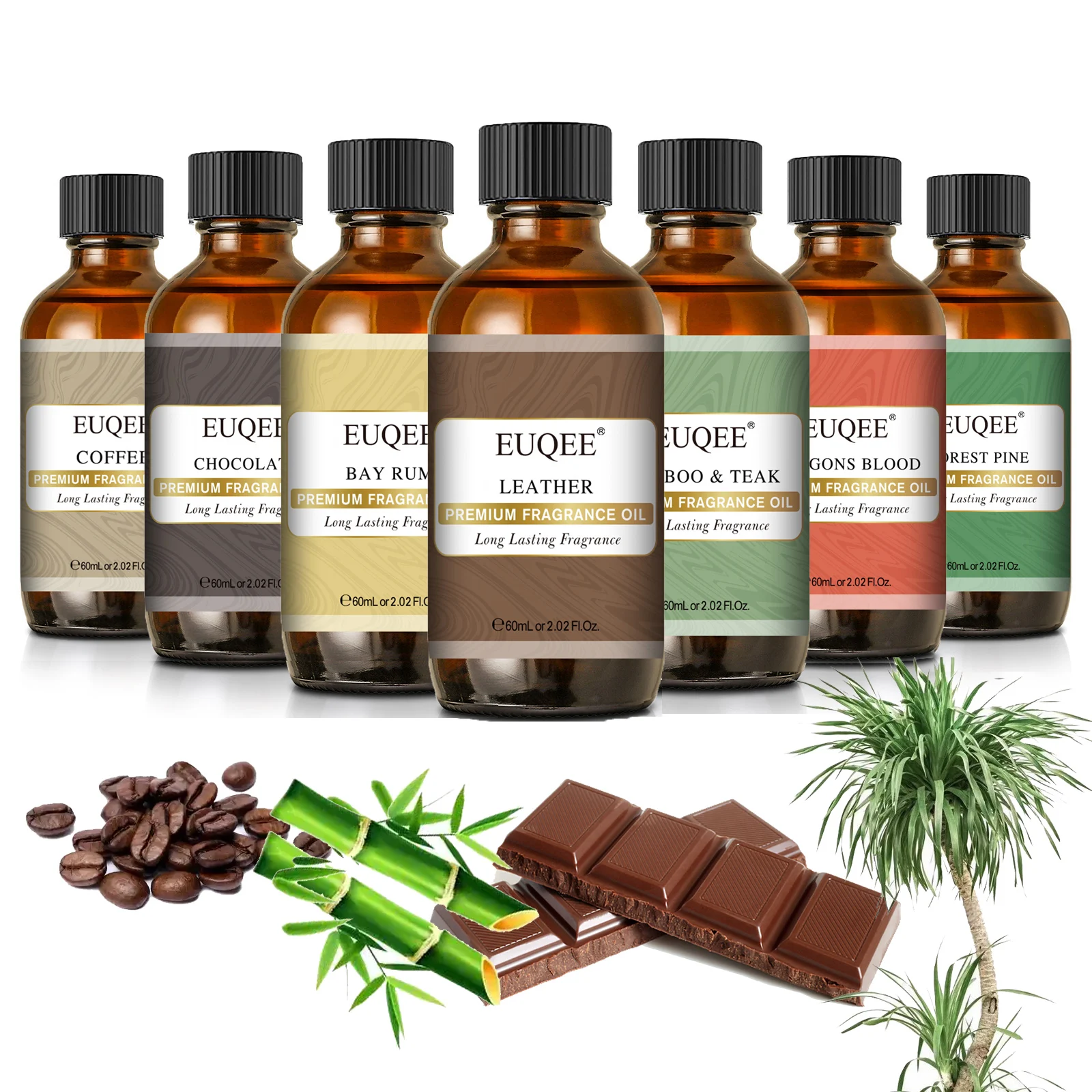 EUQEE 60 ml (2 Fl.Oz.) Herren-Duftöl für Reed-Diffusor, Auto-Diffusion – Leder, Kaffee, Bambus und Teak Bay Rum Aromatherapieöl Image