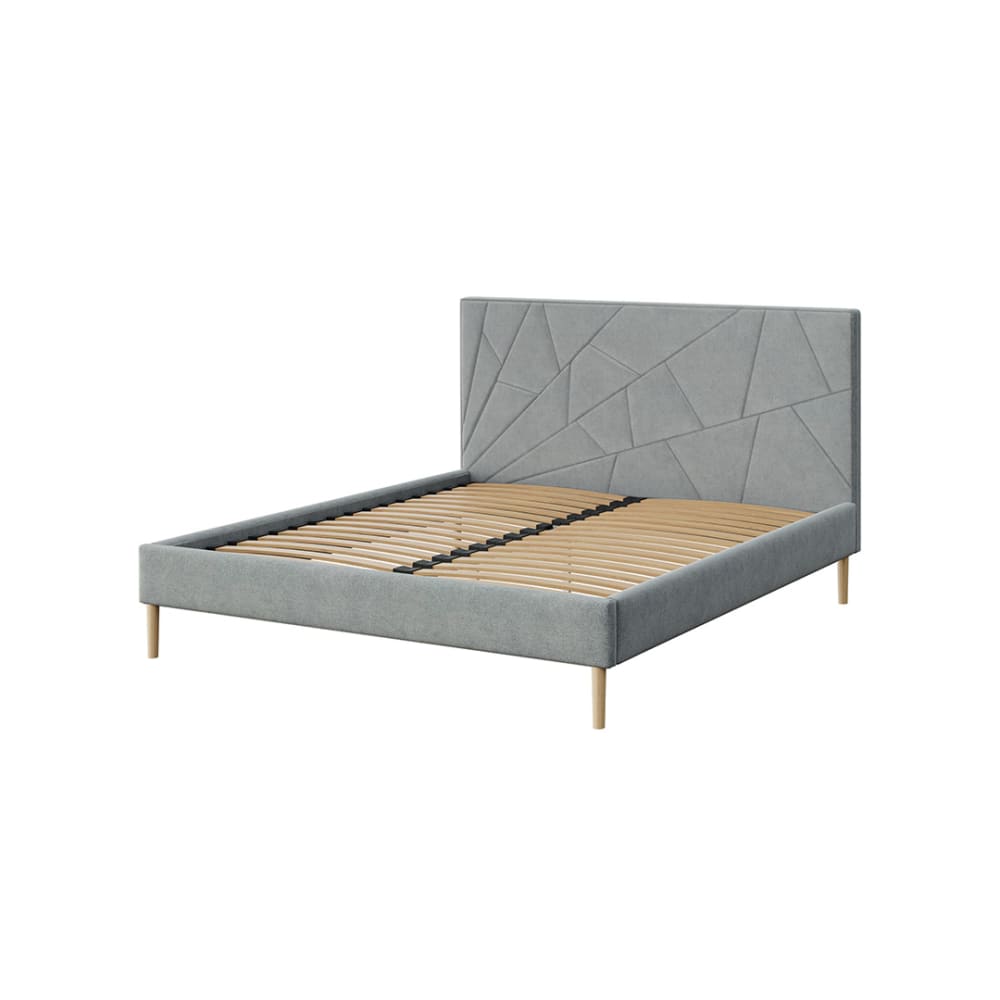 Lit avec sommier à lattes géométrique gris 140x200