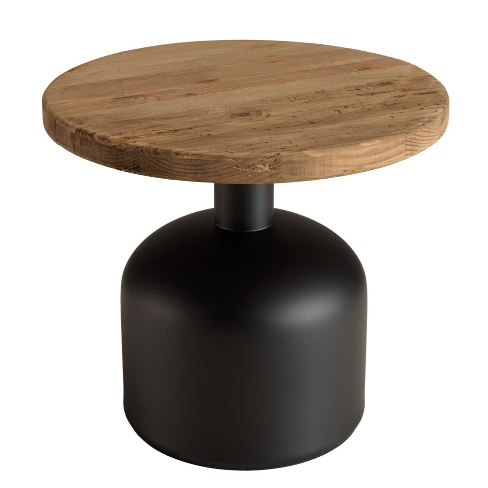 Table d'appoint ronde Pin recyclé pied métal noir D50