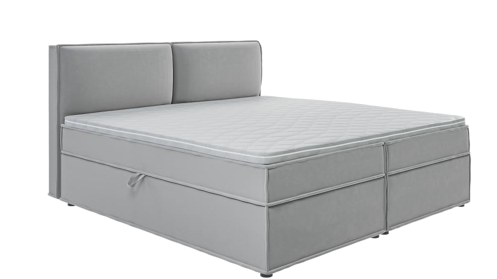 Lit boxspring 200x200 avec rangements, microfibre gris