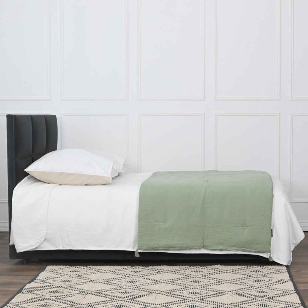 Chemin de lit gaze de coton sauge 90x200 cm