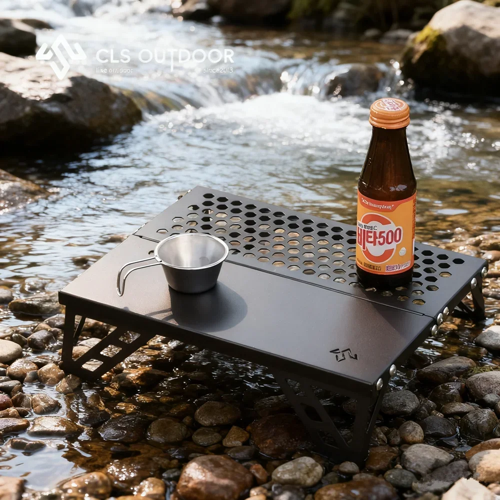 CLS Tragbarer Tischstuhl im Taschenformat für den Außenbereich, ultraleichter Mini-Klapptisch, Regal aus Aluminiumlegierung für Picknick, Grillen, Campinghocker