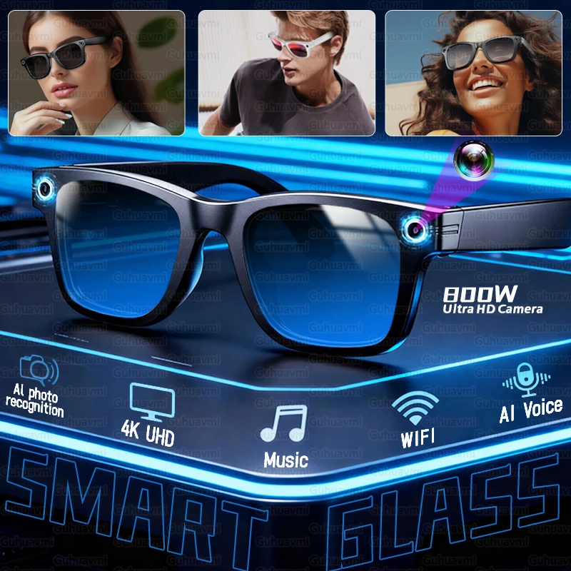 Intelligente Brille, 800 W, Pixel-HD-Kamera, Bluetooth-Anruf, Videoaufzeichnung, KI, intelligente Echtzeit-Übersetzung, Objekterkennung, Sonnenbrille Image