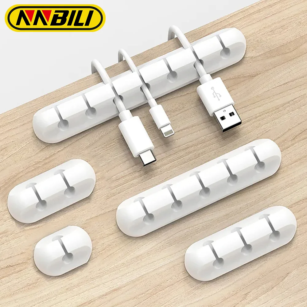 NNBILI 1/3/5/7 Loch Kabel Draht Organizer Silikon USB Kabel Wickler Management Clips Selbstklebend für Maus Tastatur Headset Image