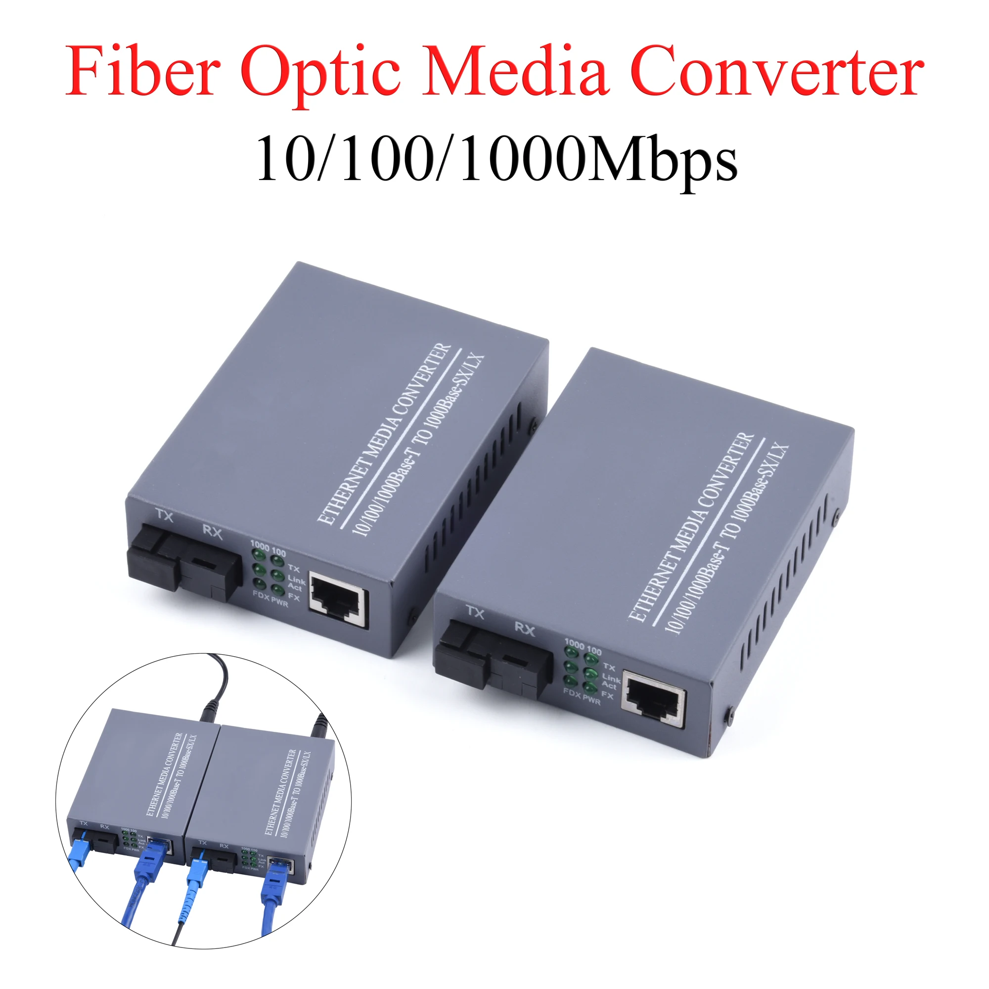 1PCS Gigabit Fiber Optical Media Converter 10/100/1000Mbps Single mode 20Km UPC/APC SC-Port Externe Netzteil Image