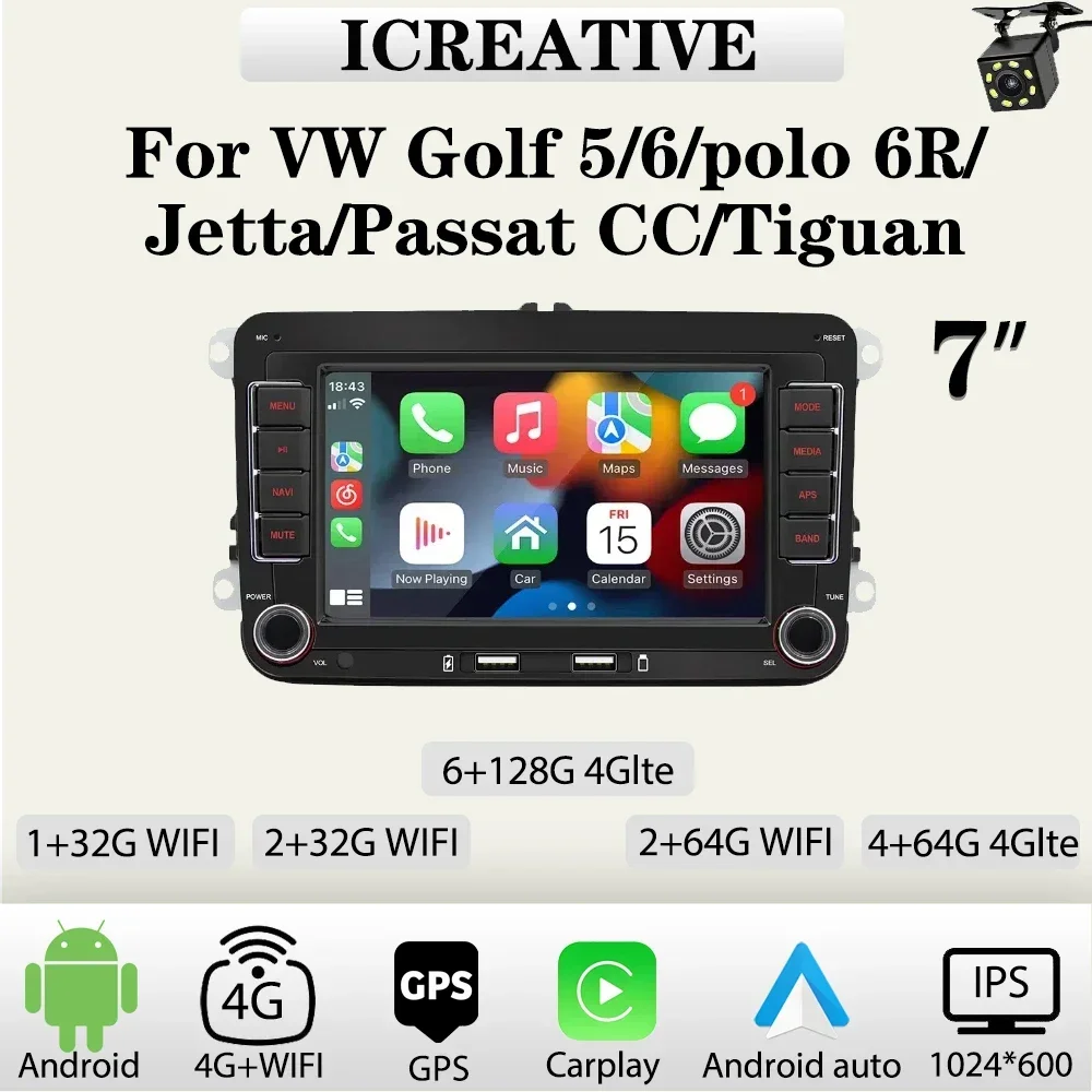 Android Autoradio 2Din für Volkswagen Golf 5 6 Passat B6 B7 CC VW Polo 6R Jetta Tiguan Autoaudio Carplay Multimedia Navigation Image