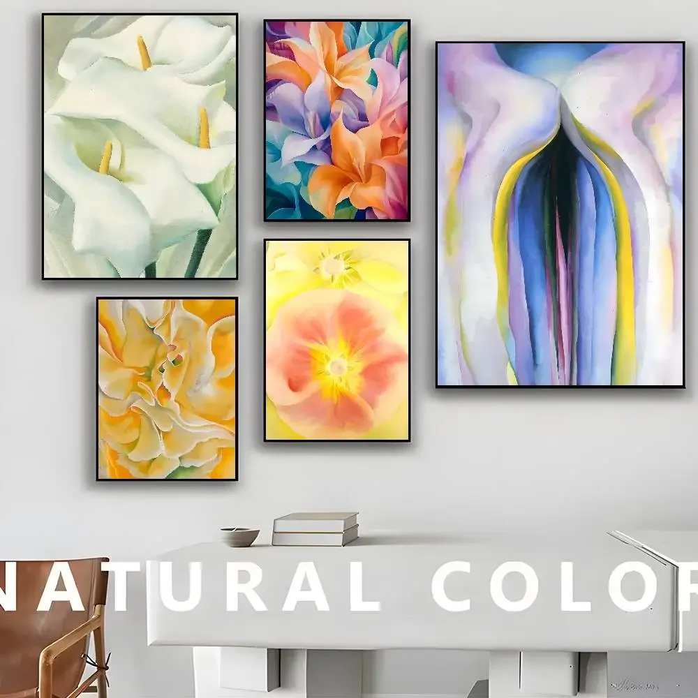 Georgia O'Keeffe Abstrakte Blume Kunstwerk Ausstellung Druck Poster Retro Kraftpapier Aufkleber DIY Zimmer Bar Café Ästhetische Kunst Wand Image