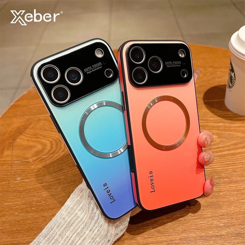 Für Magsafe Magnetische Farbverlauf Glas Fall Für iPhone 17 16 15 14 13 12 Pro Max Plus Air Drahtlose Lade stoßfest Telefon Abdeckung Image